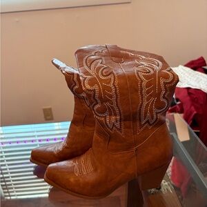 Womens Brown Western Cowboy Ankle Boots